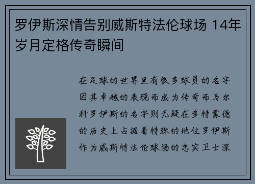 罗伊斯深情告别威斯特法伦球场 14年岁月定格传奇瞬间 罗伊斯深情告别威斯特法伦球场 14年岁月定格传奇瞬间
